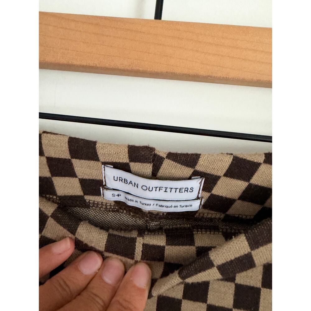 Urban Outfitters Bryn Pull-On Flare Pant - Brown Checkered Size Small - Picture 4 of 5